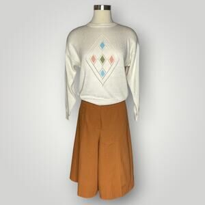 Vintage Early 1980s Coulottes Skort Brown Textured Women's Med L
